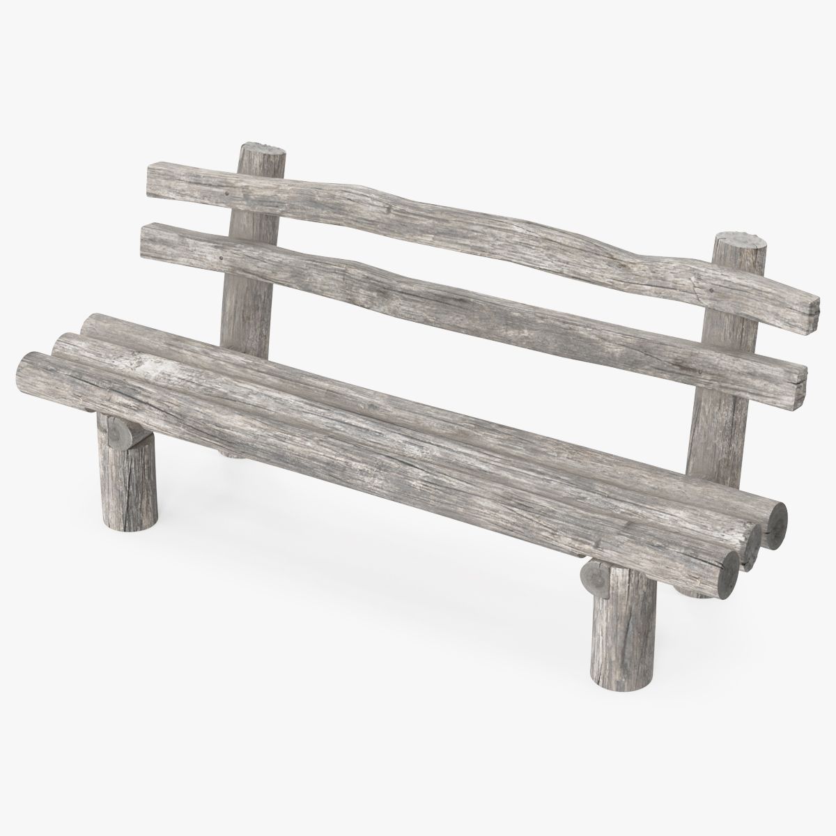 Vieux banc rustique en bois 3d model