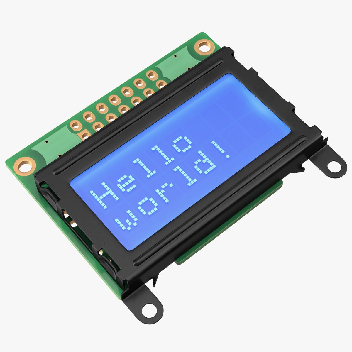 Pantalla LCD de caracteres azul encendida modelo 3d